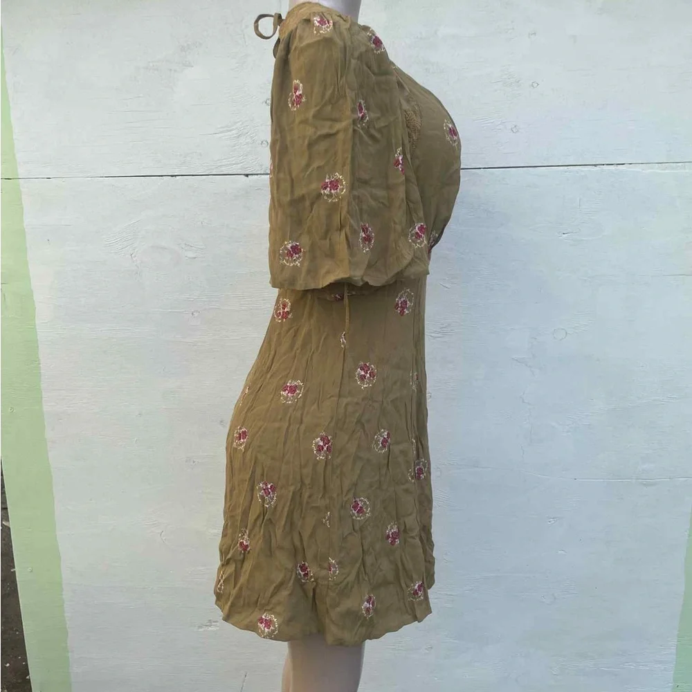 Free People Tan Floral Mini Dress